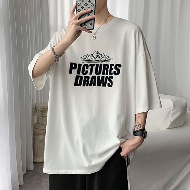 스트릿 프린팅 로고 오버핏 남성 반팔 티셔츠