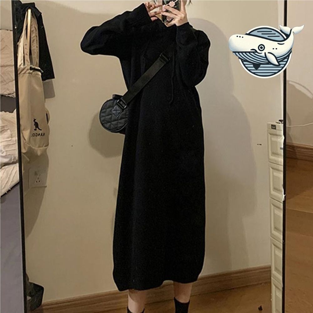 캐주얼 블랙 후드 롱원피스 편안한 외출룩