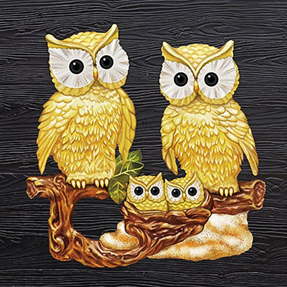 황금부엉이 가족 (패브릭) 보석십자수 40x40
