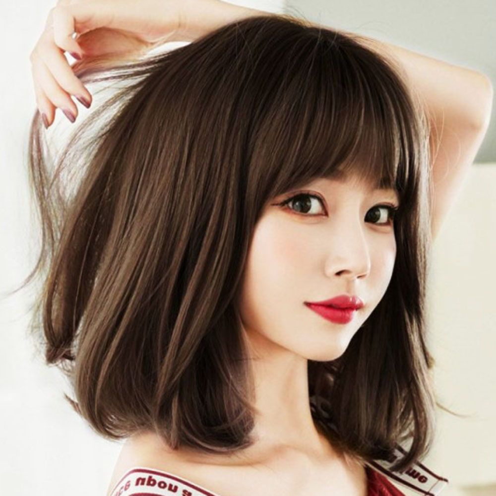 브라운 여자통가발 매트 중단발 통가발 c컬