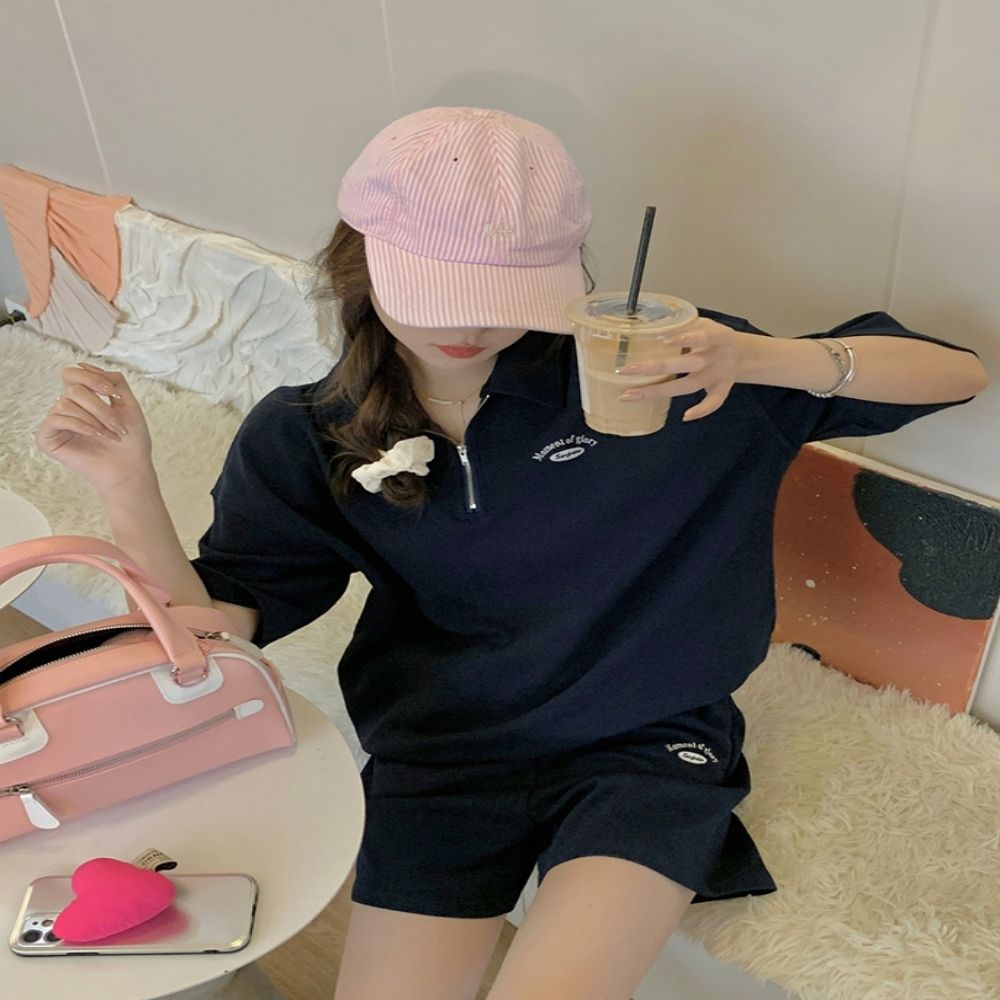여성 2컬러 데일리룩 여름 반집업 반팔 트레이닝세트