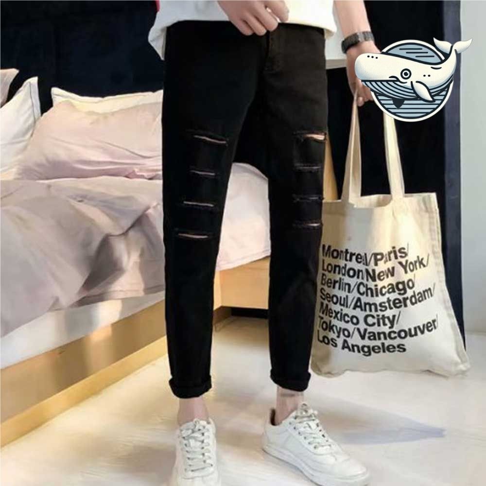 트렌디 슬림핏 블랙진 스타일 남성 스키니진