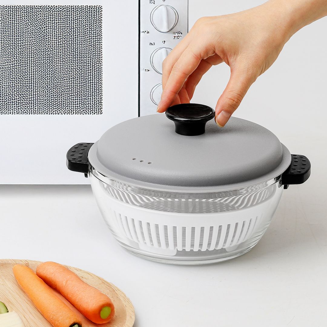 전자레인지 전용 찜기 오븐 내열유리 원형그릇 1L 1.5L