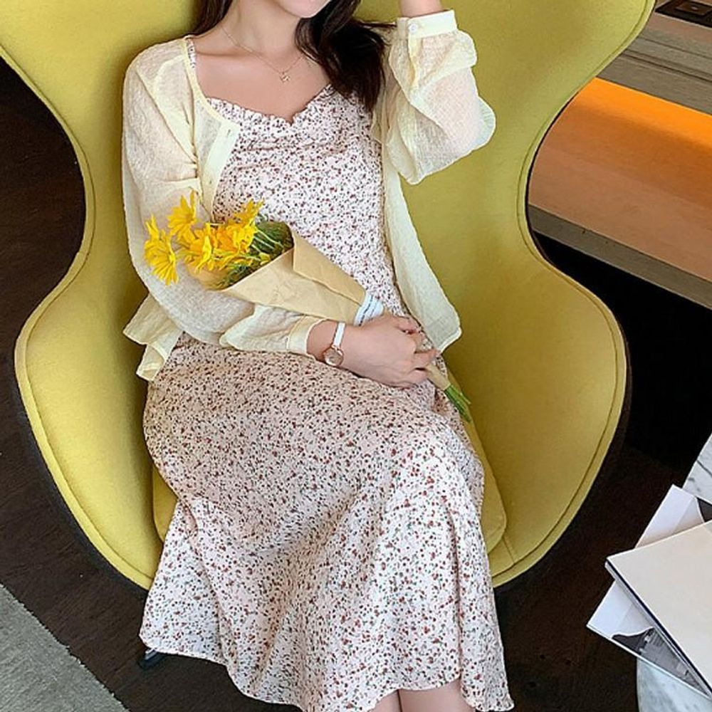 민소매 여성 플라워 원피스 끈나시 여름 롱원피스