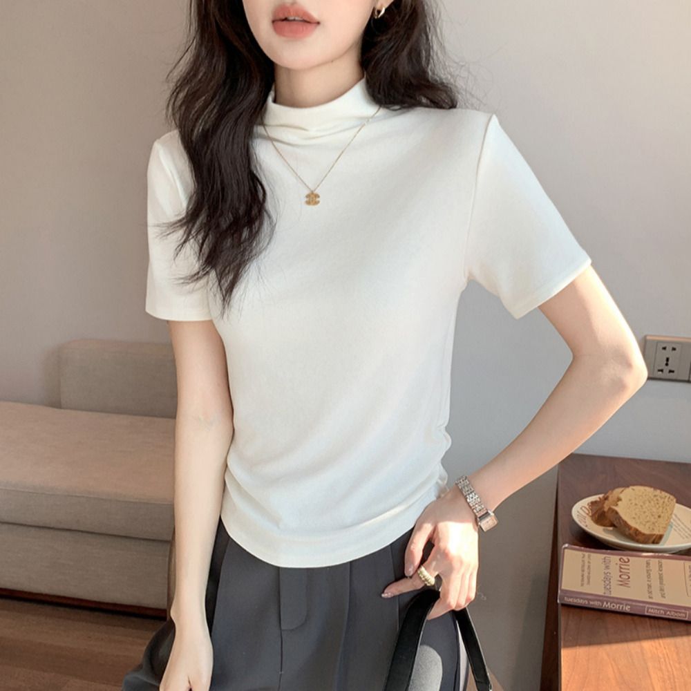 반폴라 하프넥 폴라티 티셔츠 여성면 여성여름