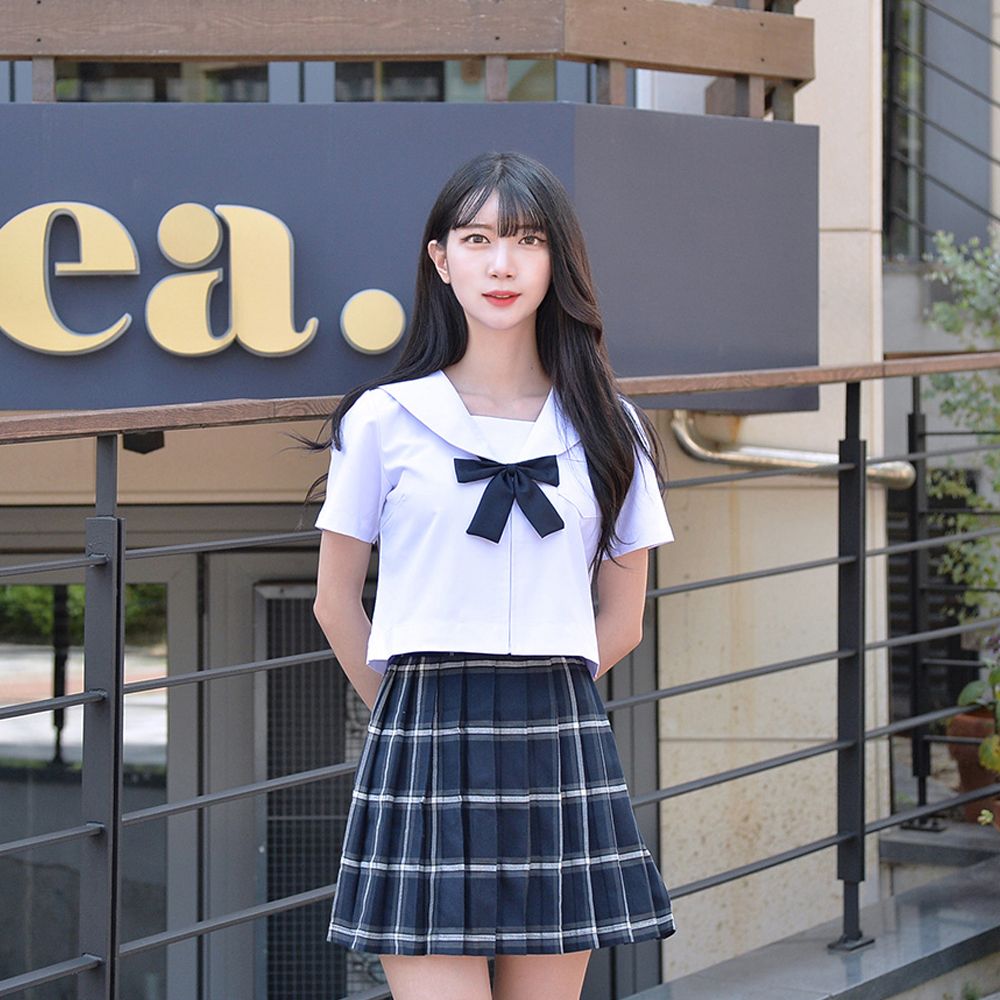 교복몰 인디고 마린 체크 세라복 세트 (반팔)