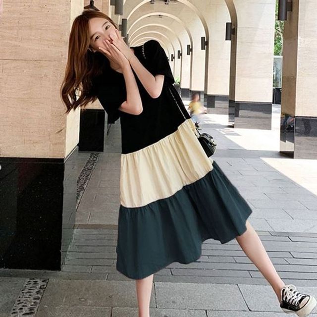 언발 배색컬러 휴가룩 프릴 유니크 후드넥 바캉