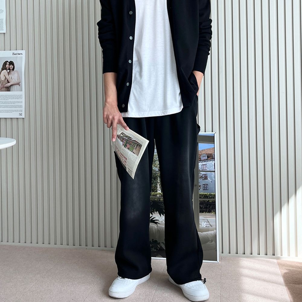 워싱 스트링 와이드팬츠 포켓 캐주얼 데일리 바지