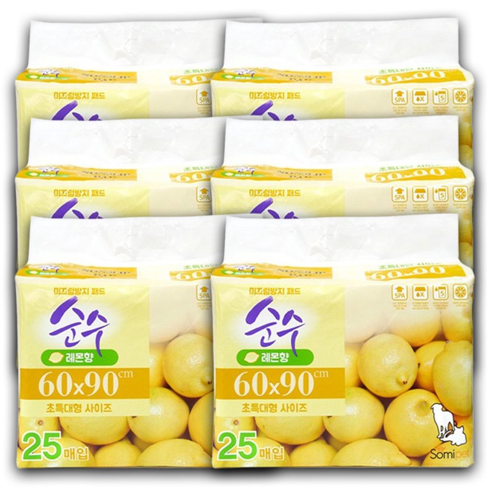 강아지 논슬립 배변 패드 초특대형 레몬향 25매 6P