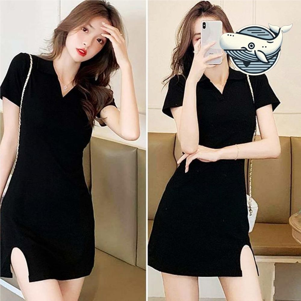 편안한 캐주얼 카라 블랙 원피스 세련된 브이넥