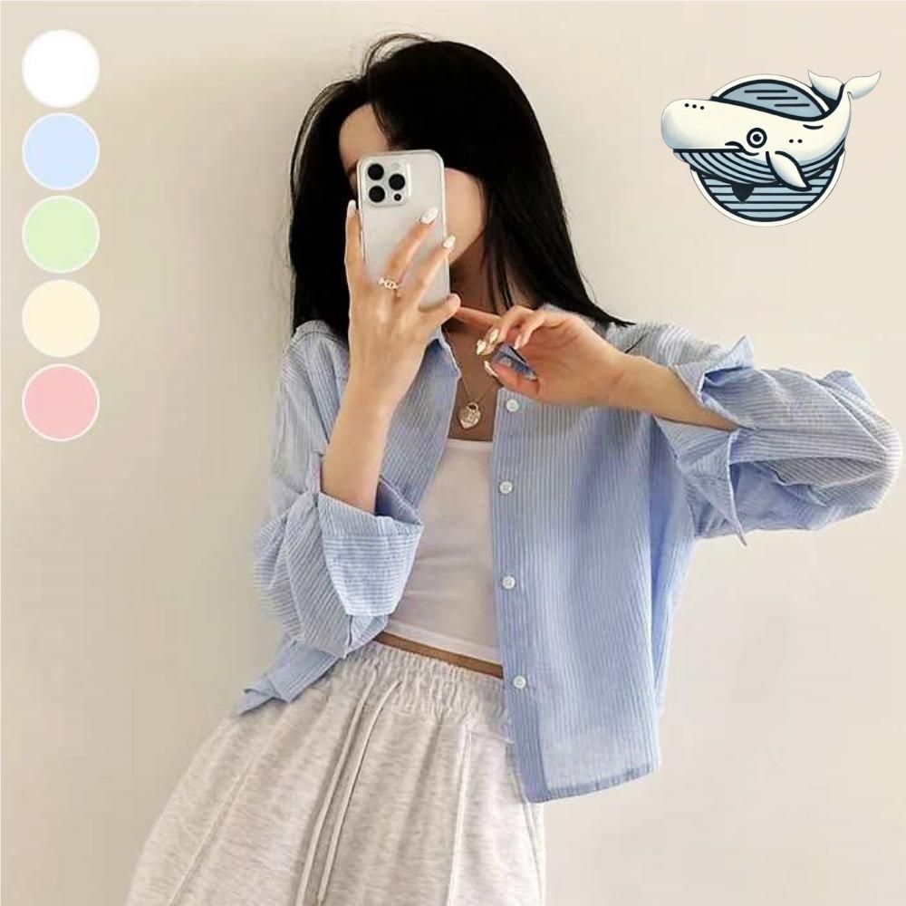 편안한잔스트라이프 반크롭셔츠 데일리하루