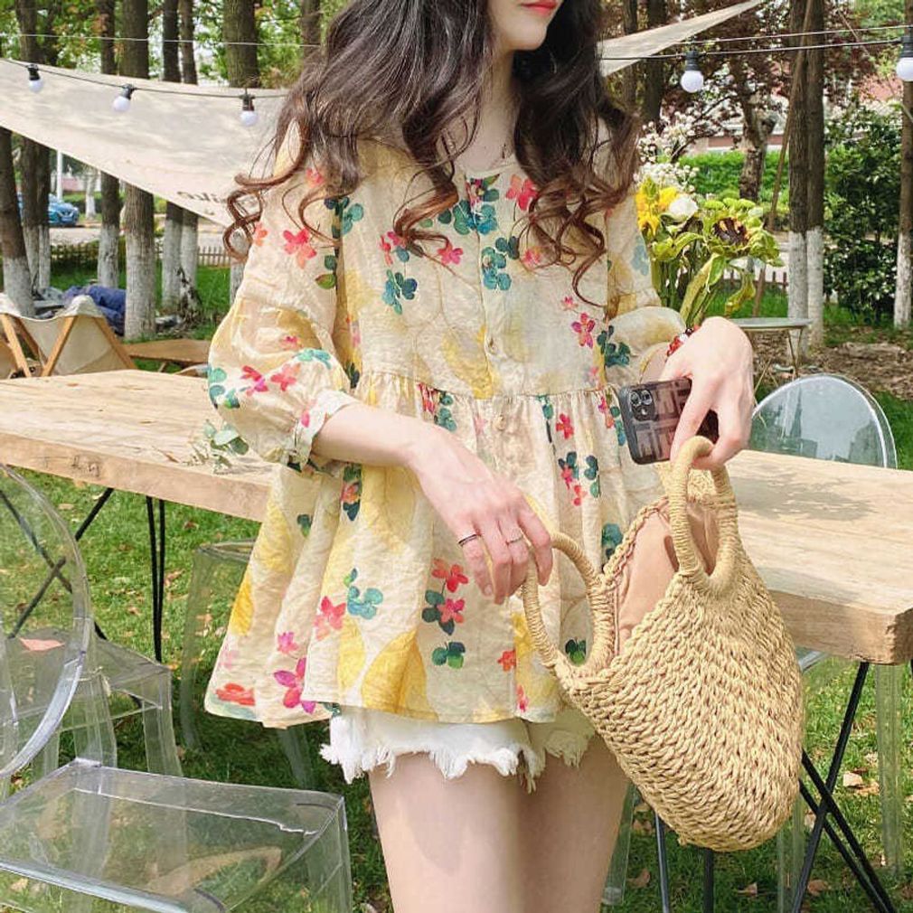 하늘하늘블라우스 여자블라우스 셔츠 꽃무늬 블라