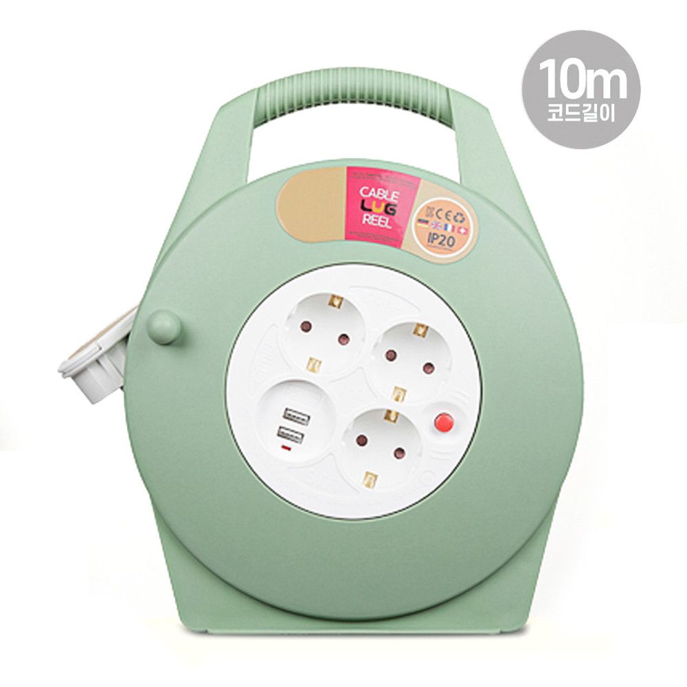 USB 러그박스 10M MT 2포트 손잡이 릴선 라운드 3구