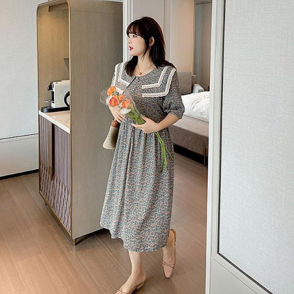 데일리 꽃무늬 여자 원피스 빅카라 롱원피스