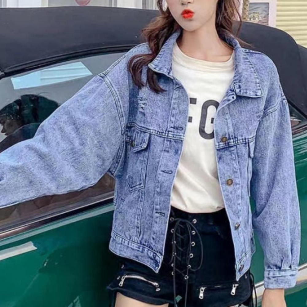여성 간절기 자수 리본 포인트 청자켓 데님자켓