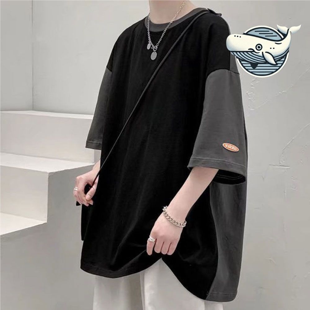 여름 데일리 투톤 남성 오버핏 반팔 티셔츠