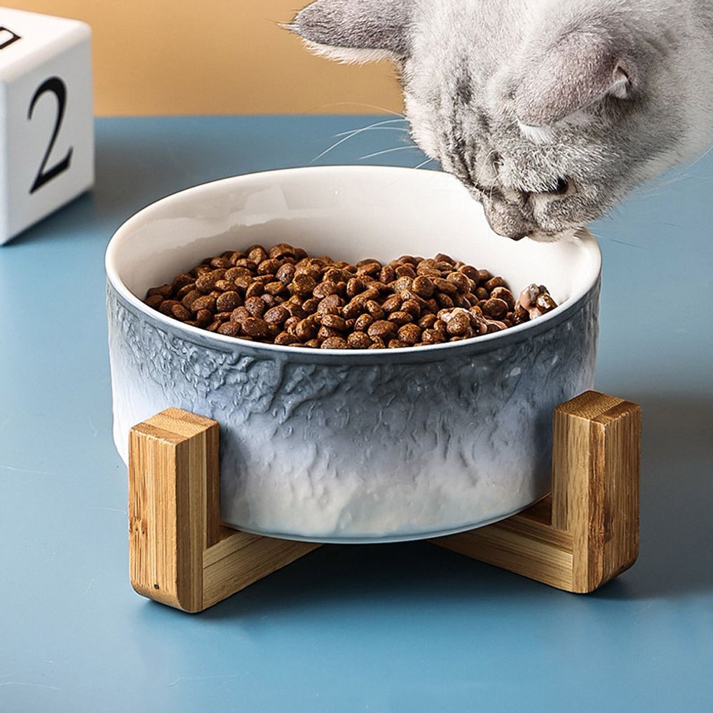 PrimeBulk 반려동물 우드받침 도자기식기(16cm)