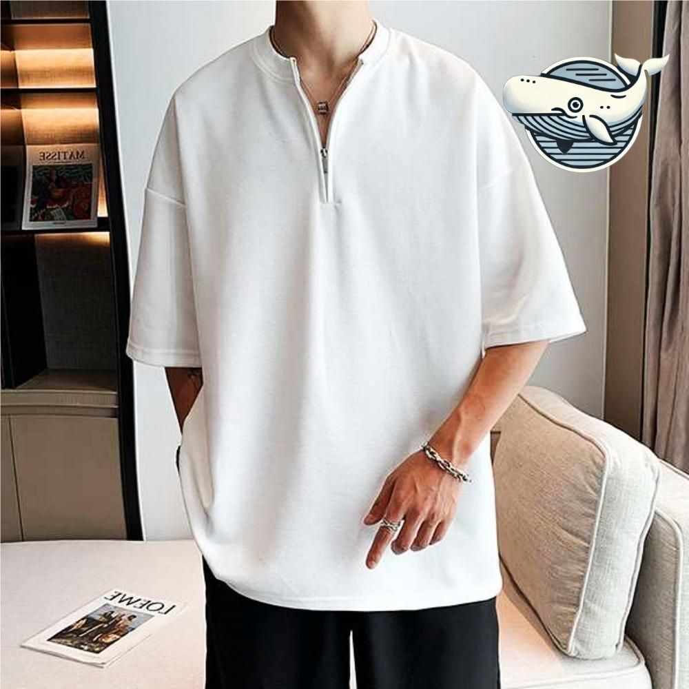 여름 오버핏 지퍼 반팔티셔츠 편안한 무지