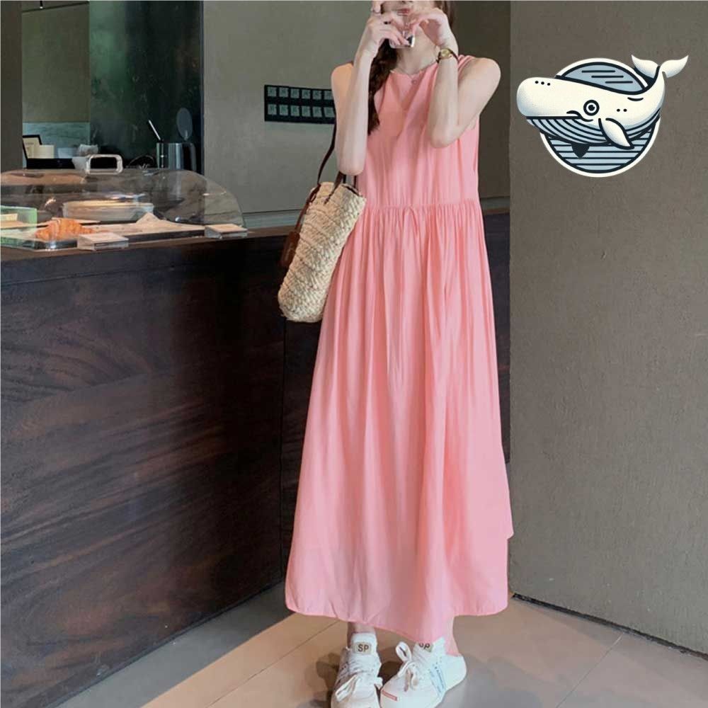 여름 데일리 핑크 롱 원피스 나시 민소매