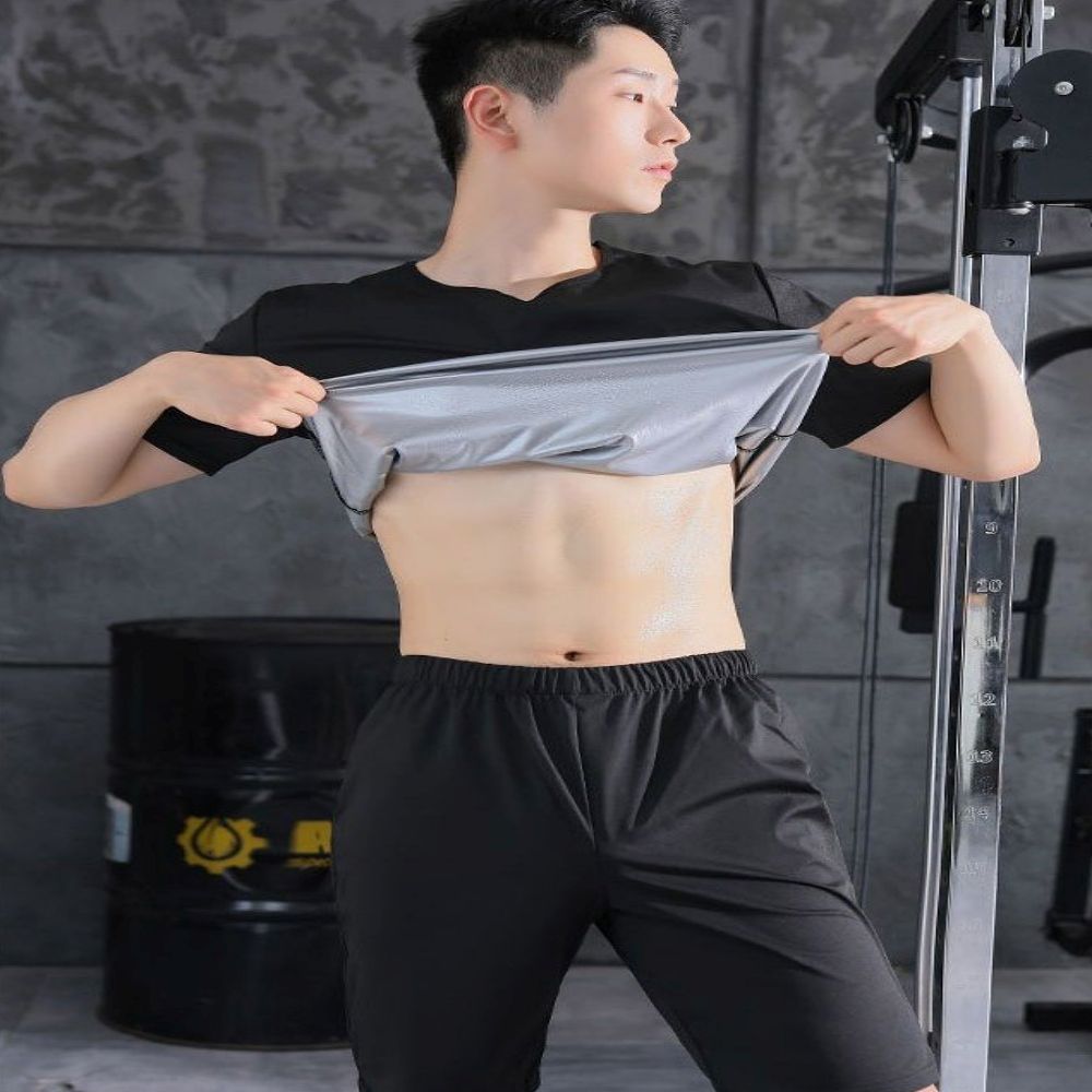 남성 블랙컬러 반팔 땀복 상하의세트 땀배출 헬스
