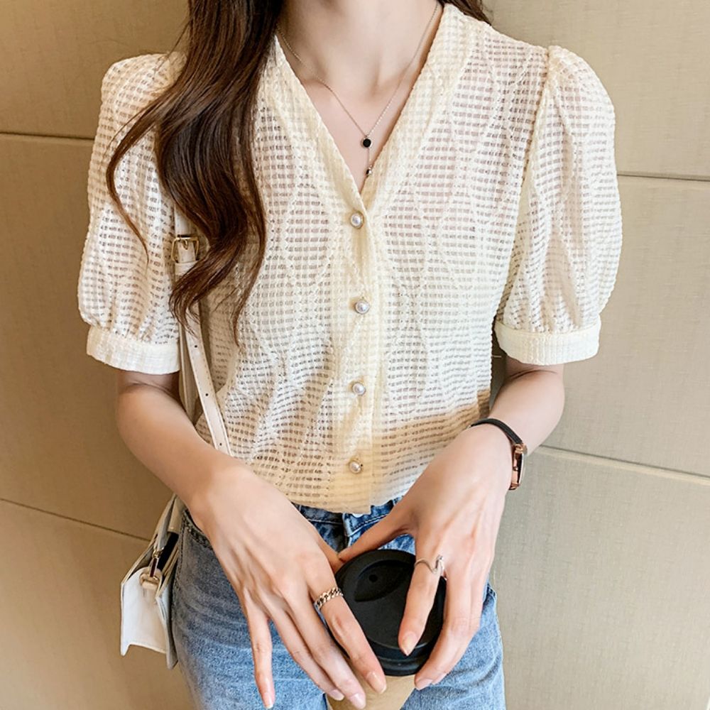 여성셔링반팔블라우스 KAA 8511