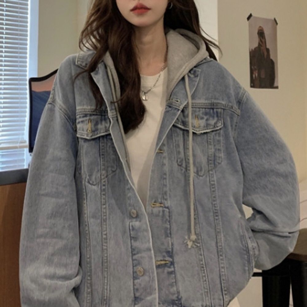 청 샵플링 청자켓 후드탈부착재킷 오버핏 후드탈