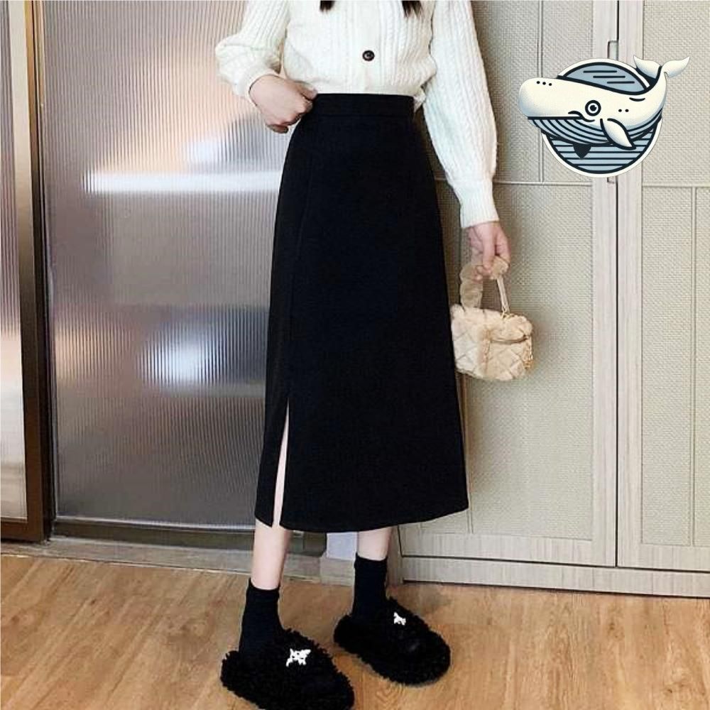 모던 슬릿 롱스커트 데일리룩 여성 블랙 스타일