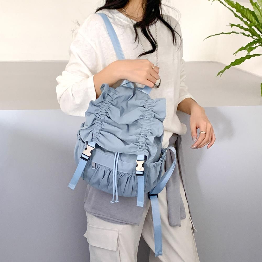 여성 데일리 캐주얼 주름 스트링 백팩 보부상 가방