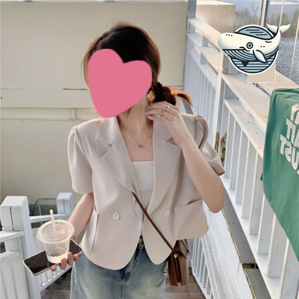여름 여성 반팔 자켓 귀여운 퍼프소매 원버튼