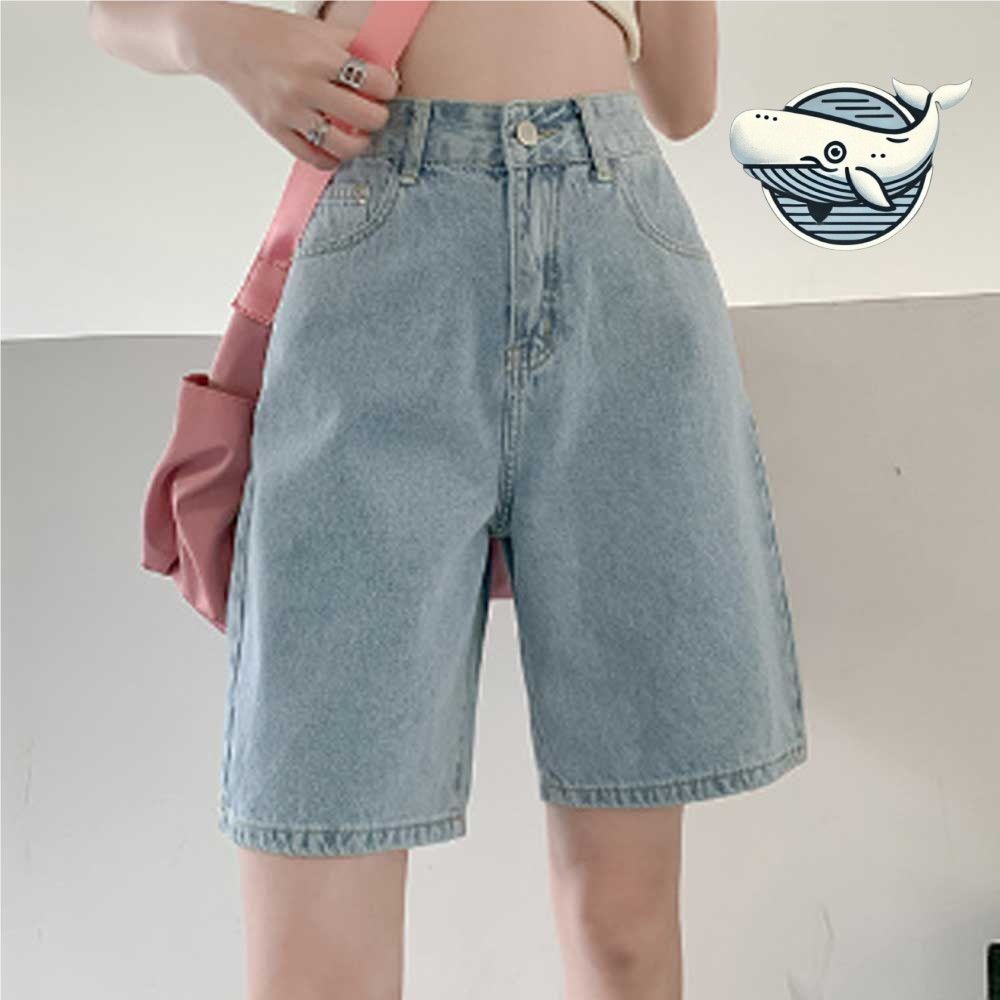 캐주얼한 빈티지 연청 데님 와이드 5부 반바지
