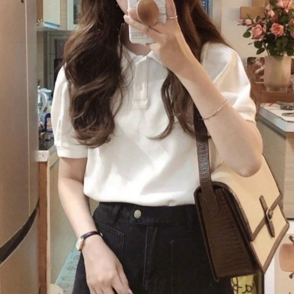 여름 모던 데일리 여자 면 반팔 카라 티셔츠