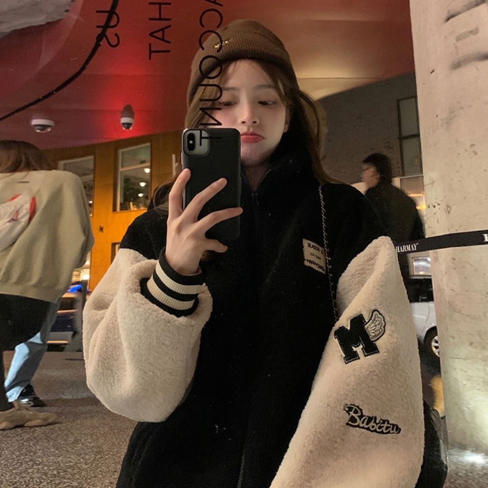 패션점퍼 패치 플리스 캐주얼점퍼 기모점퍼 여성