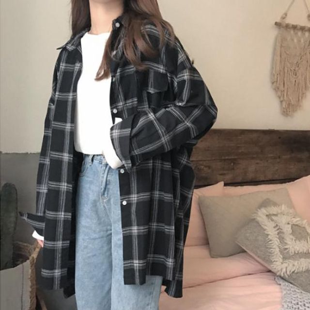 캠퍼스 체크셔츠 여성 보이핏 맘룩 빠른출고 남