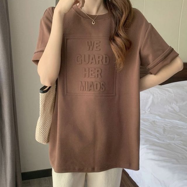 여성반팔티 오버핏 입체영문 기본 탄탄소재 데이 롱길