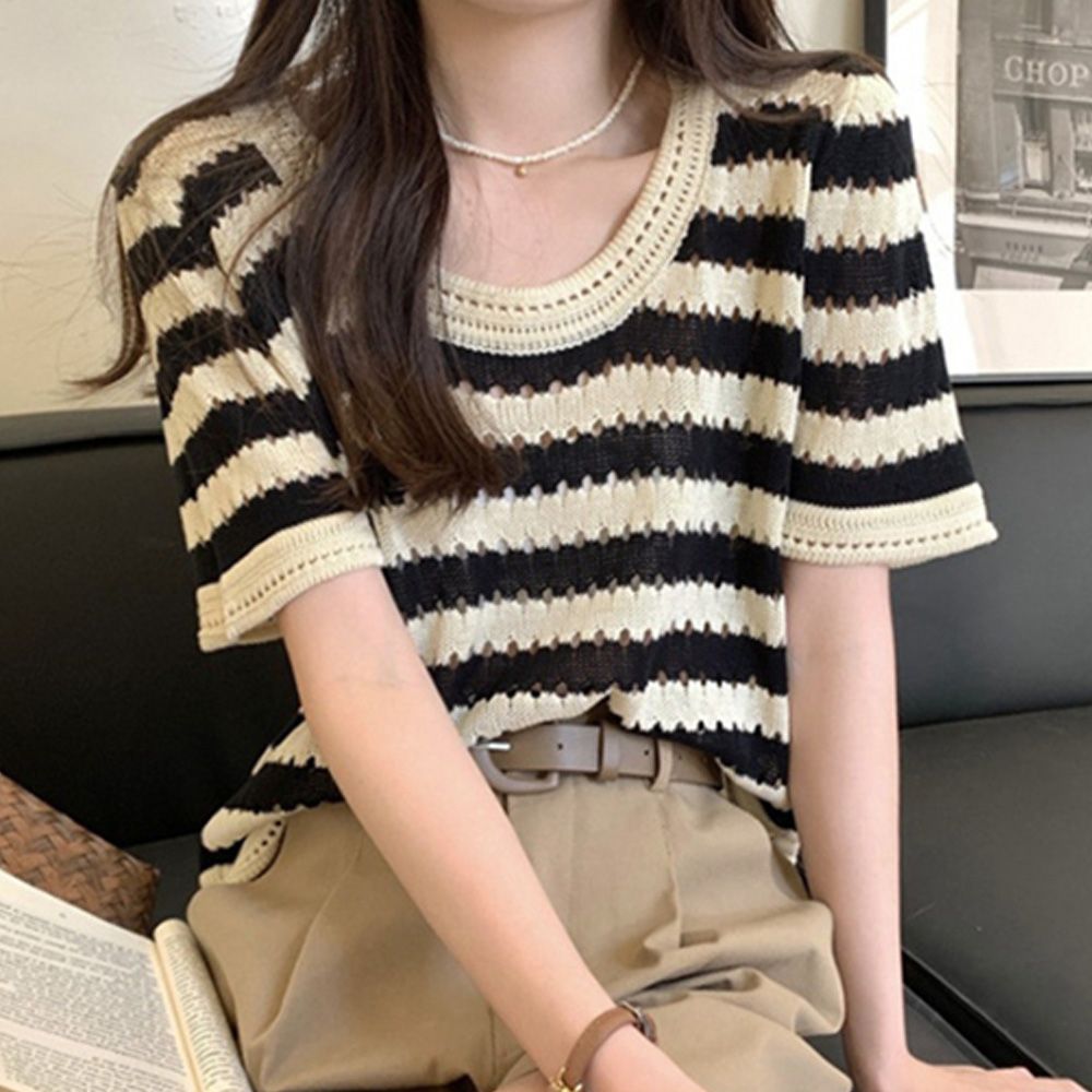 줄무늬 반팔 코디 펀칭 포인트 여자 여성 여성