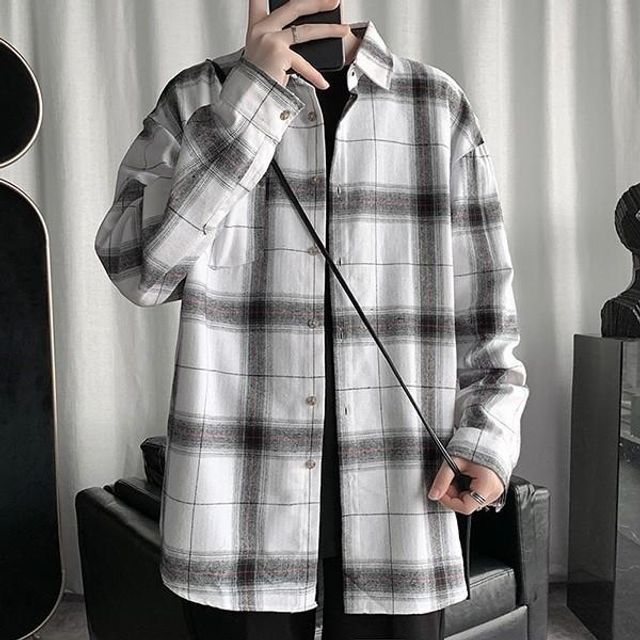 체크 블라우스 긴소매 캐주얼 배색 셔츠 남방 루즈핏