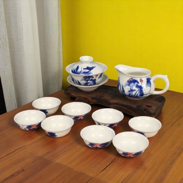 청화백자 화문 개완 개합 다기세트