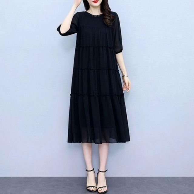여성 루즈핏 여름 기본 프릴넥 데이 포인트 7부소매