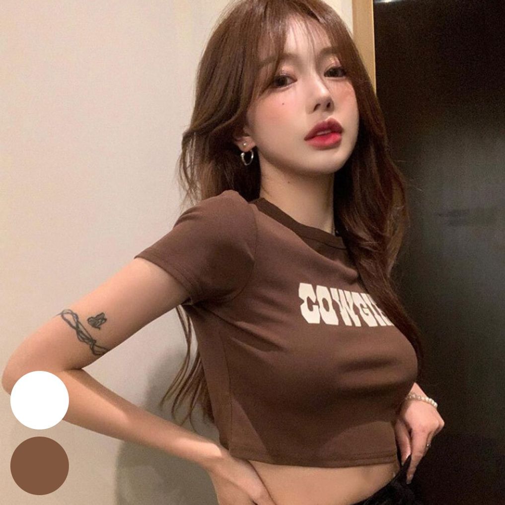 걸스세미슬림크롭반팔티 중년 여성미시큰옷 마담옷
