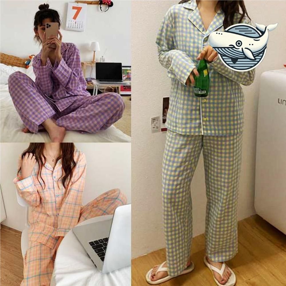발랄한 체크 패턴 파자마 아늑한 홈웨어 잠옷
