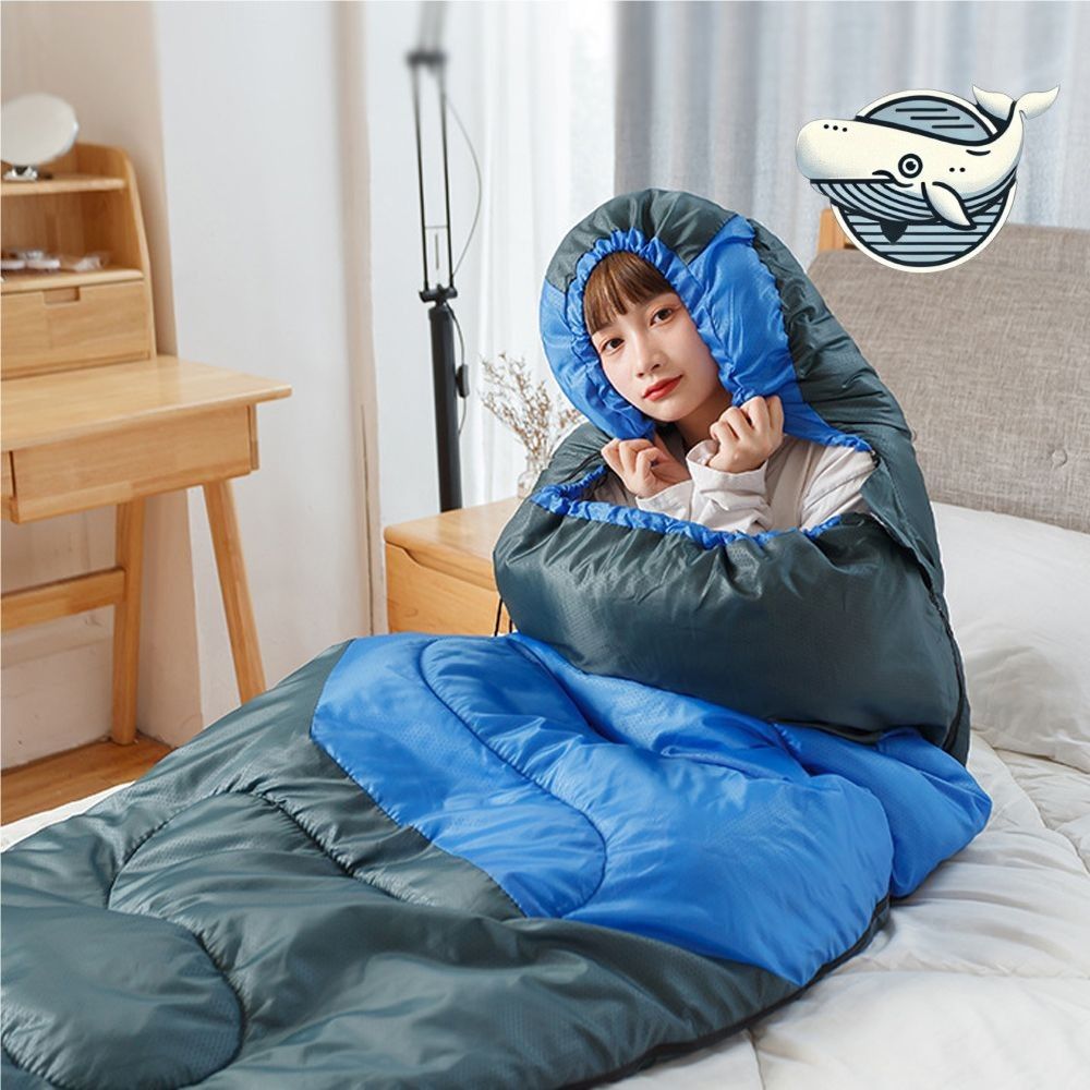 사계절용 방수 후드형 캠핑 침낭 포근한 투톤
