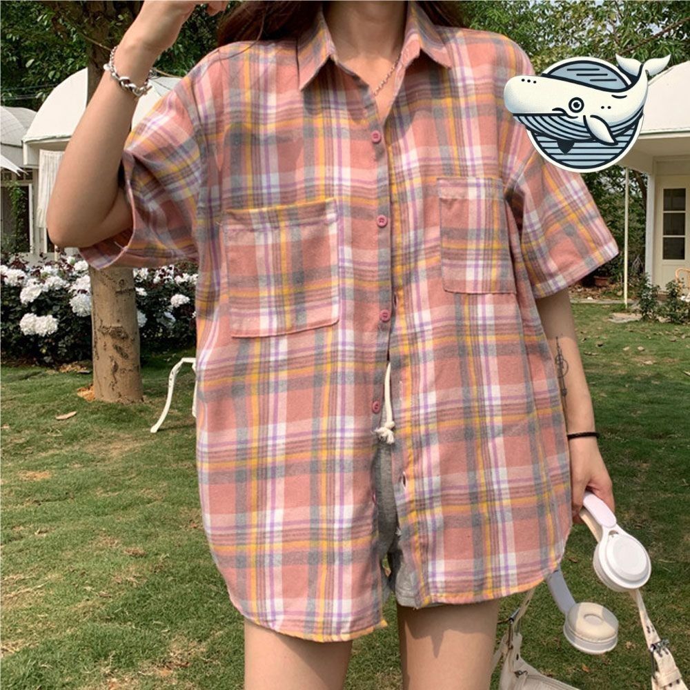 아우터 뒷포켓 반팔 체크셔츠 편안한 캐주얼
