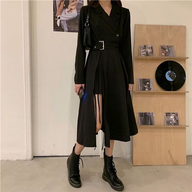 롱 시크 모던 여자 셔츠형원피스 롱원피스 OP