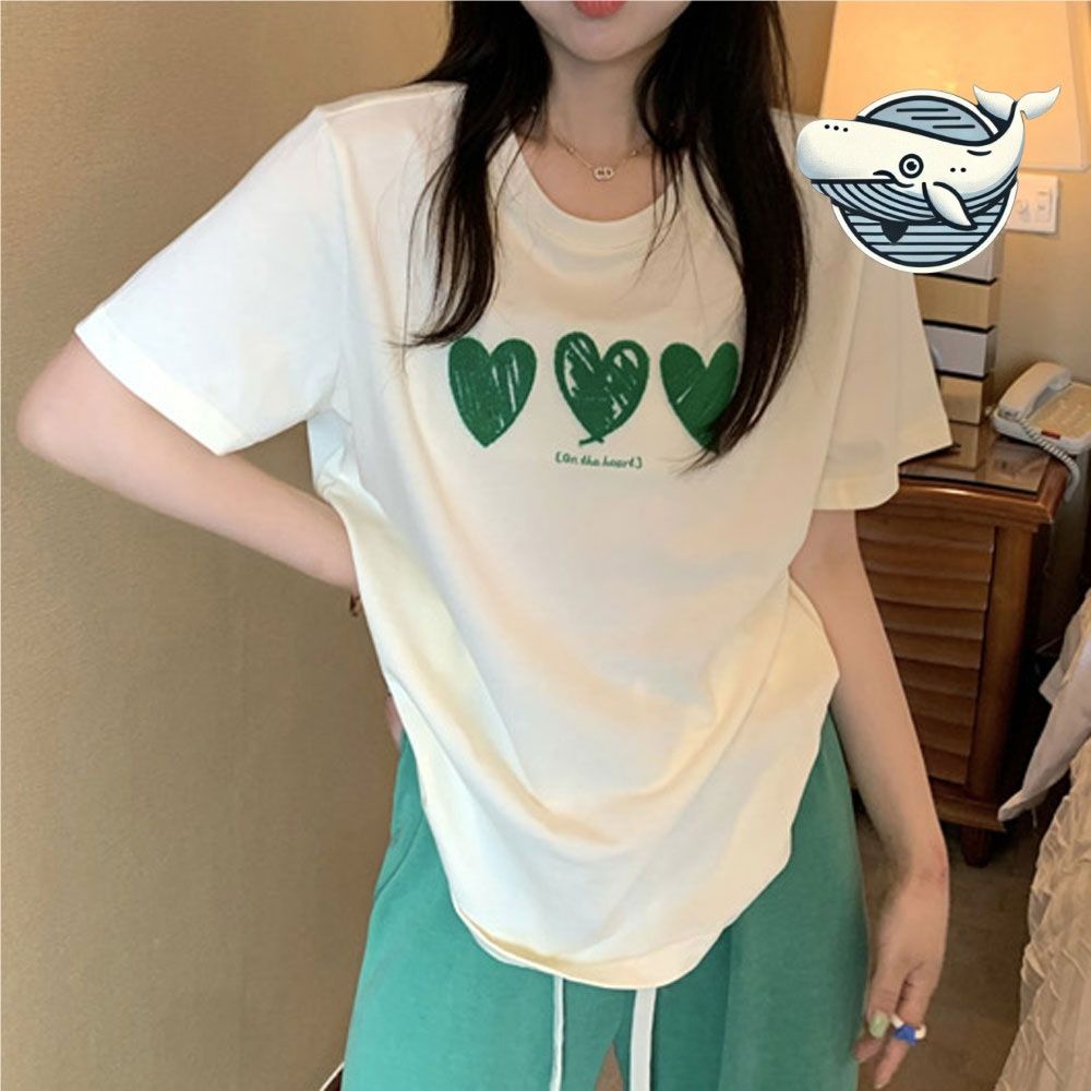 프린트 하트 디자인 여름 기본핏 티셔츠 데일리