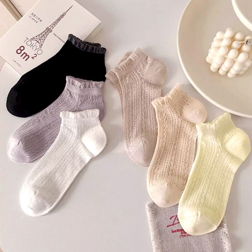 발목 레이스 프릴 여성 양말 6켤레 세트 여학생 예쁜