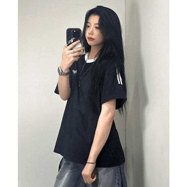 티 반팔 티셔츠 2color 블록코어 여자 오버핏 여름 면