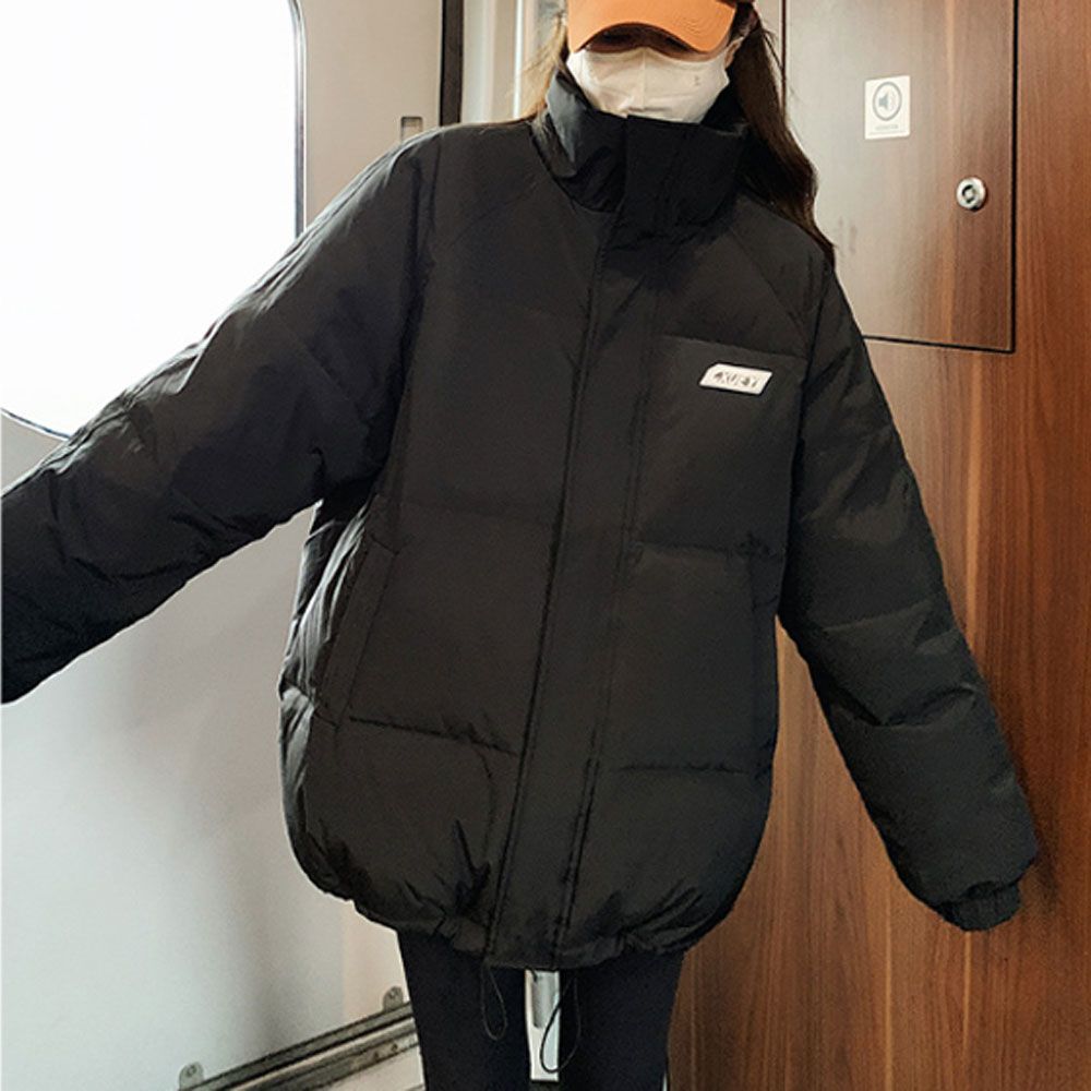 하이넥 패딩 아우터 루즈핏 가슴로고 데일리