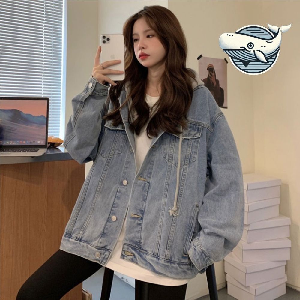 캐주얼 후드 탈부착 여성 오버핏 데님자켓