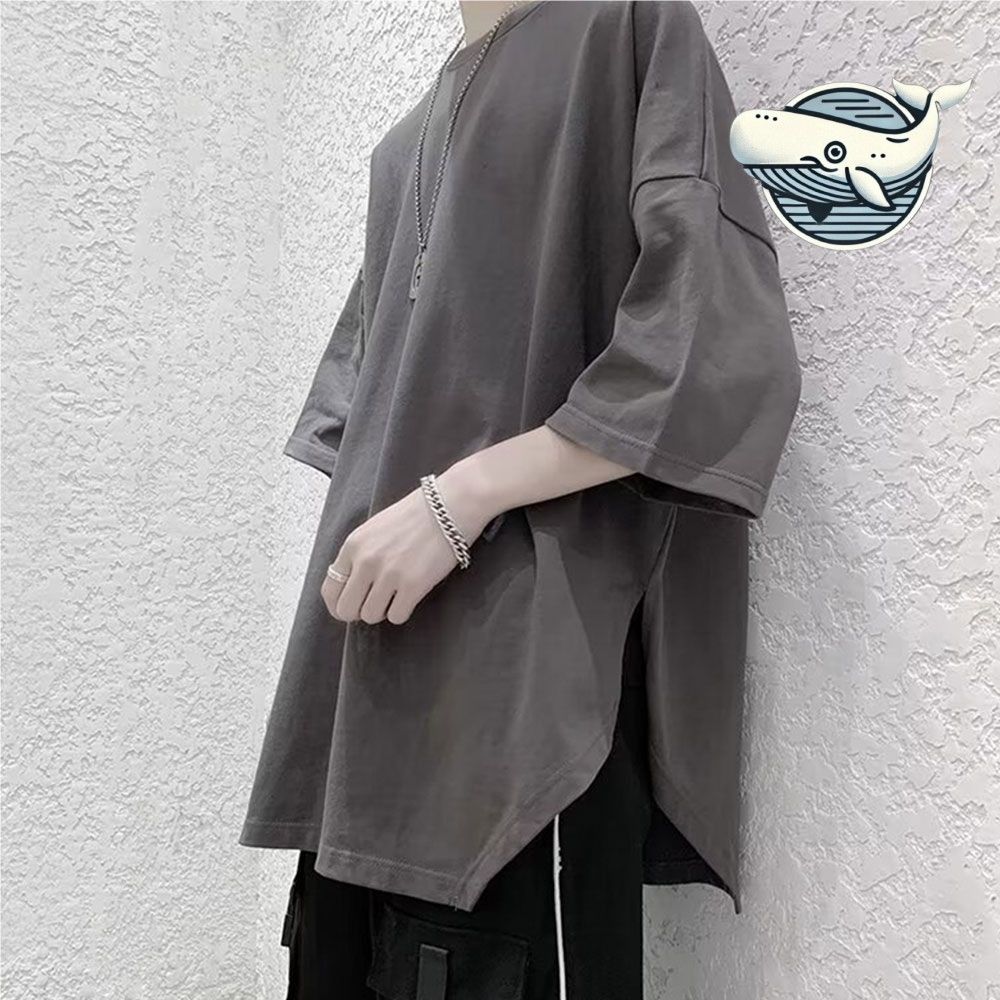 남자 오버핏 루즈핏 라운드넥 밑단트임 티셔츠