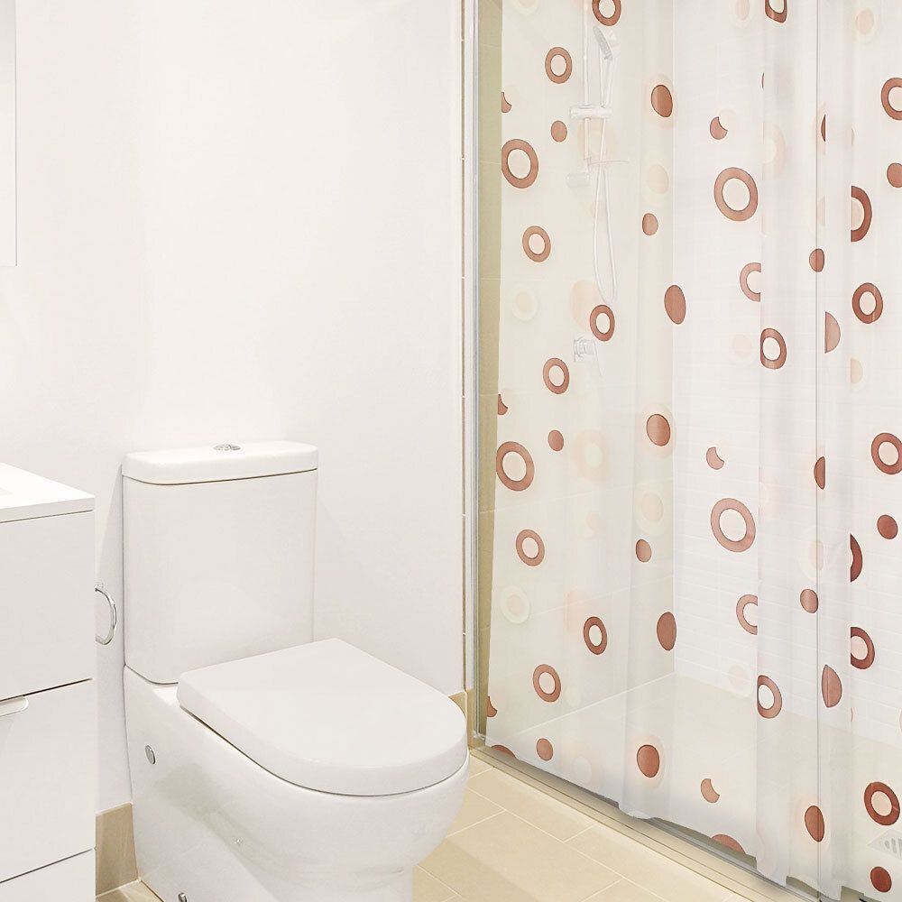 샤워가림막 방수커튼 땡땡이 반투명 샤워 커튼 브라운 가림막 소